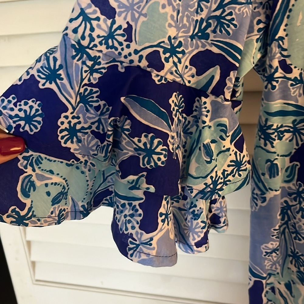 Lily Pulitzer blue purple‎ ruffle sleeve top koala pattern S NWOT - Picture 3 of 7